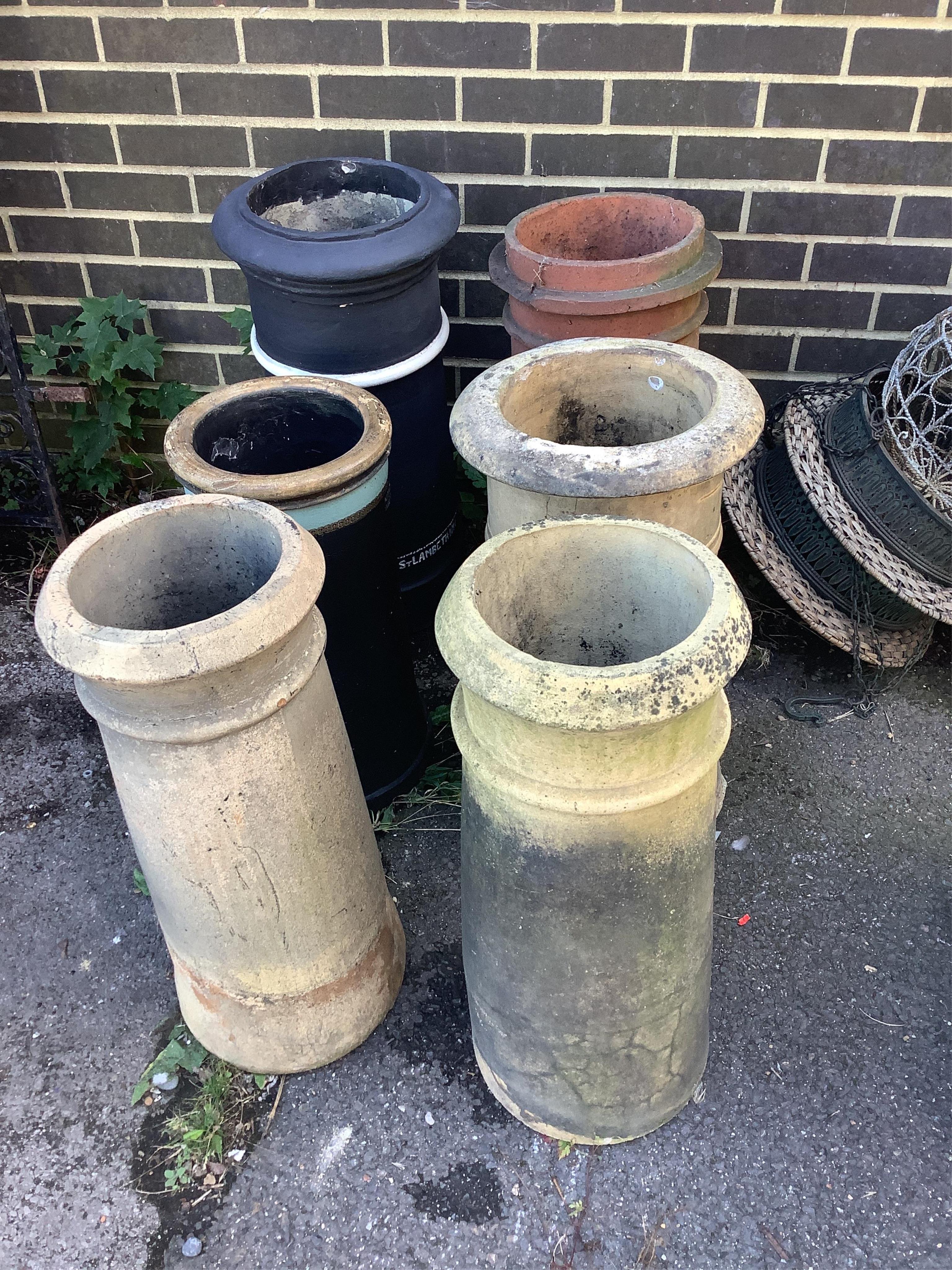 Six various chimney pots, largest height 70cm. Condition - fair